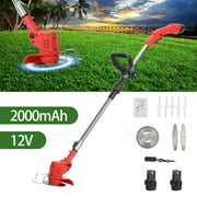 Wilitto 12V 2000mAh 2 Batteries 1 Charger Telescopic Rod Anti-slip Handle Weed Trimmer Cordless Electric Weed Lawn Eater Edger